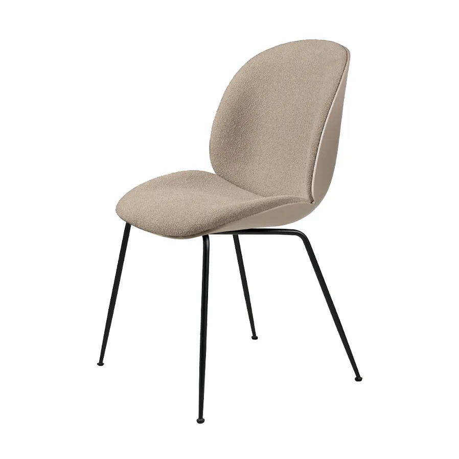 Beetle Front Upholstered chair, Fabric light bouclé 003 beige, new beige cover, black steel legs GUBI
