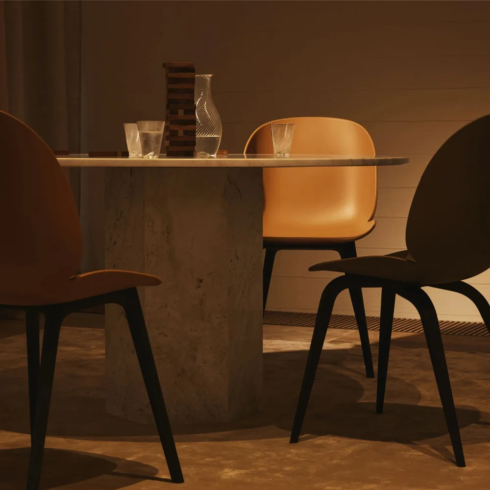 Beetle Plastic chair, Amber brown, black leg GUBI