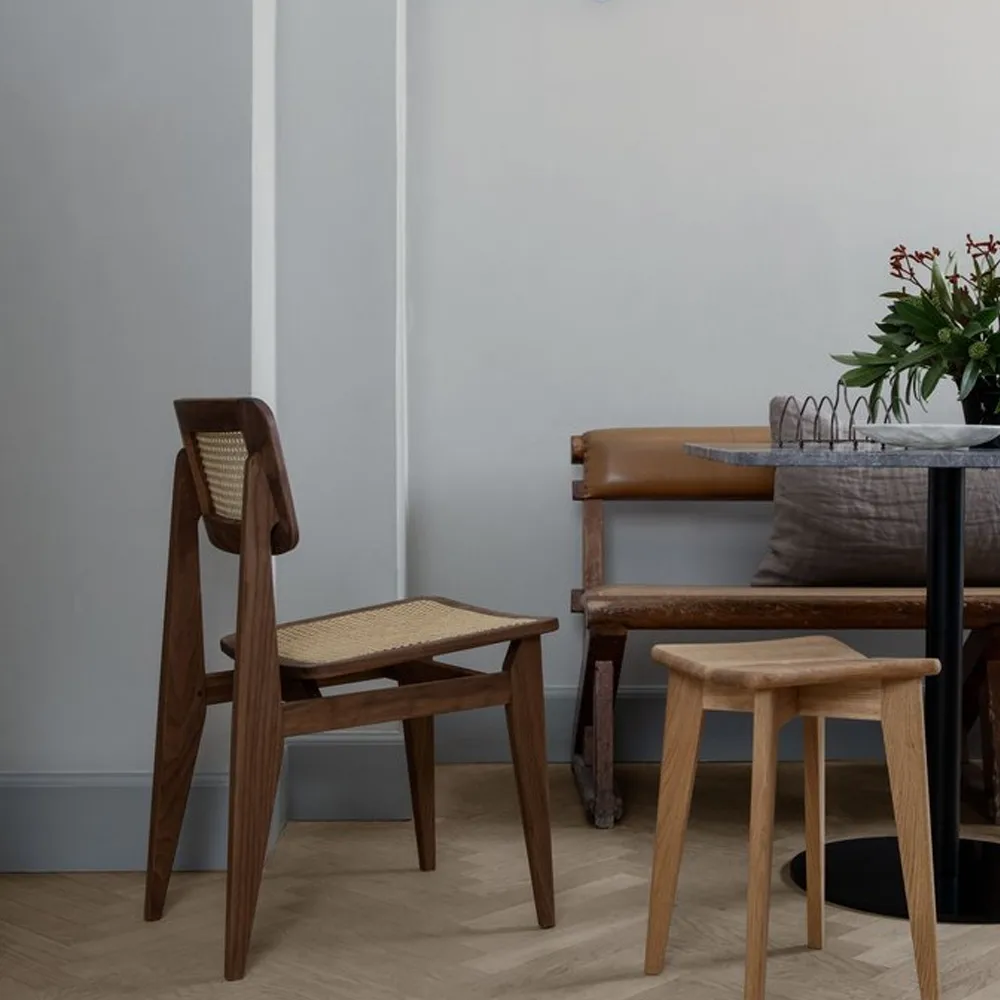C-Chair chair, Black stained oak, natural braided seat and back GUBI