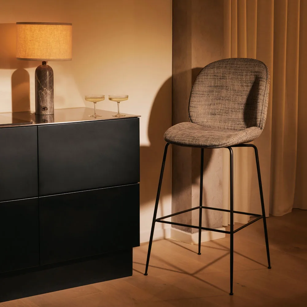 Gravity L table lamp, grey marble + white shade GUBI