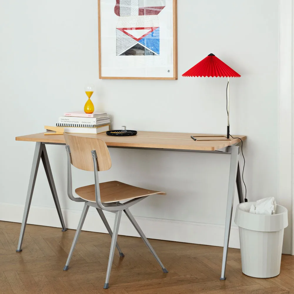 Pyramid 01 desk, Oak matte lacquered-140x75 cm-beige steel frame HAY