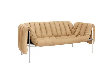 Puffy 2,5-seater sofa 205 cm - Sand leather-stainless steel - Hem