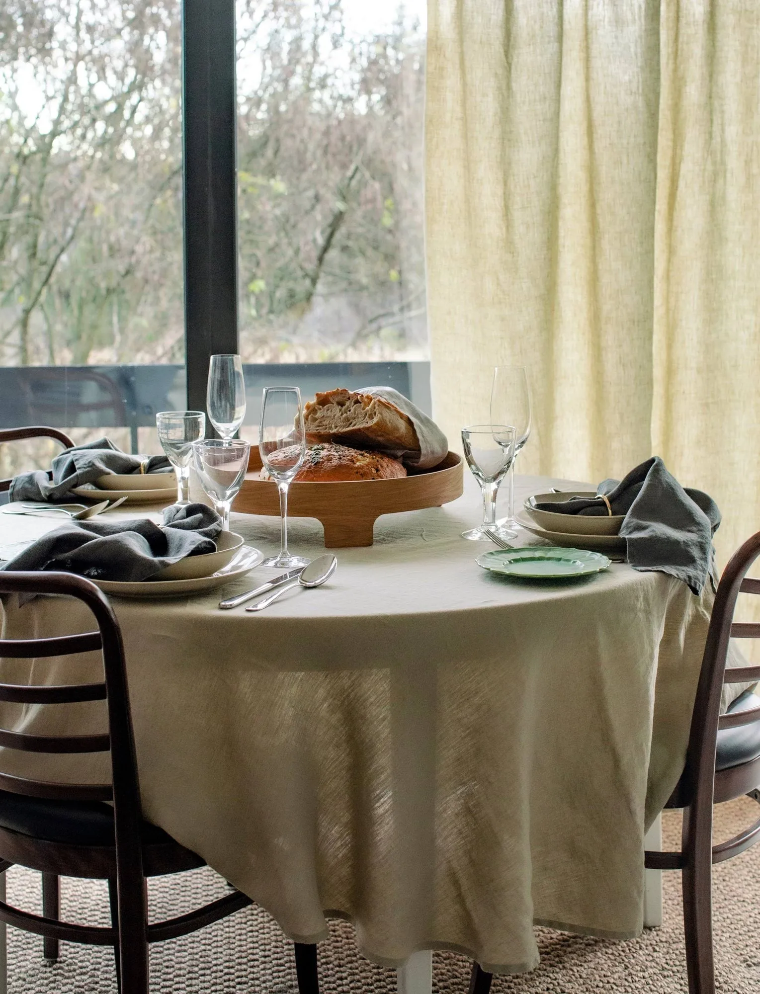 Sunrise round linen tablecloth, Organic (green), Ø160 cm Himla