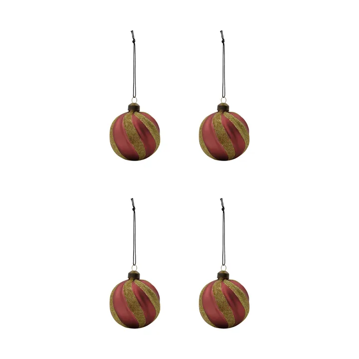 Swirl Christmas bauble 4-pack - Dusty red-gold - House Doctor