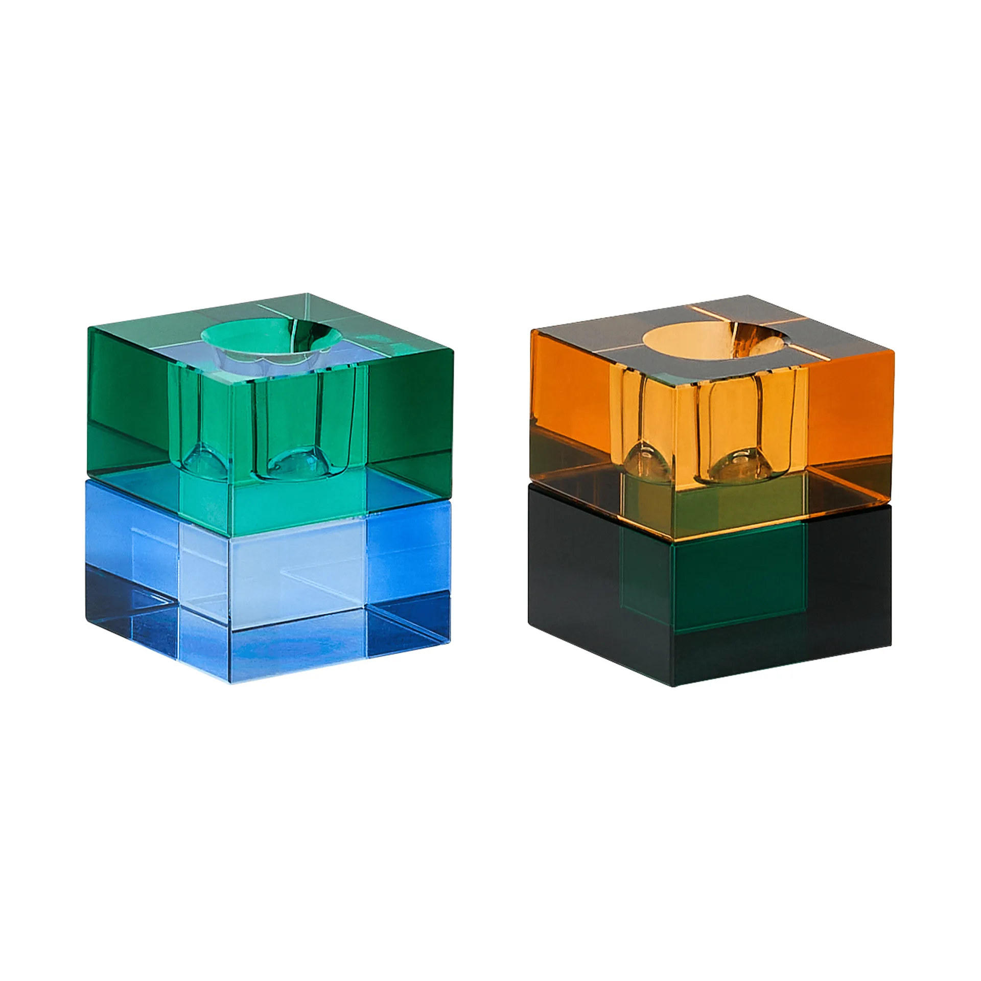Block candle holder, 2 pieces, Green-blue, orange-green Hübsch