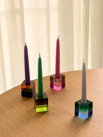 Block candle holder, 2 pieces - Green-blue, orange-green - Hübsch