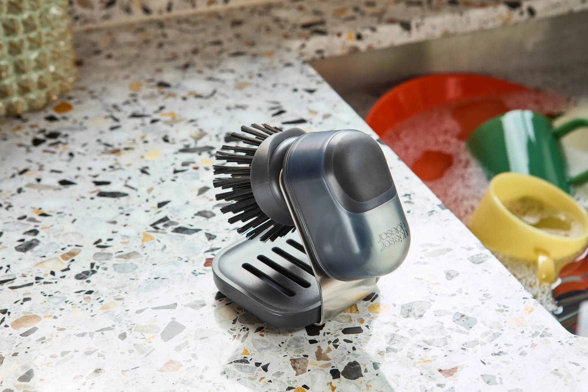 Joseph Joseph Sinktech hand dish brush with stand, Clear Joseph Joseph