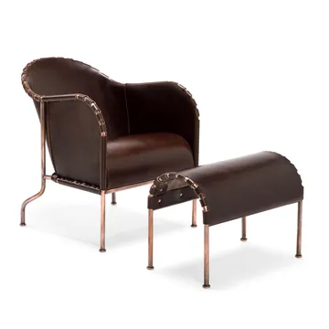 Bruno footstool - Core leather cigar brown-brass base - Källemo