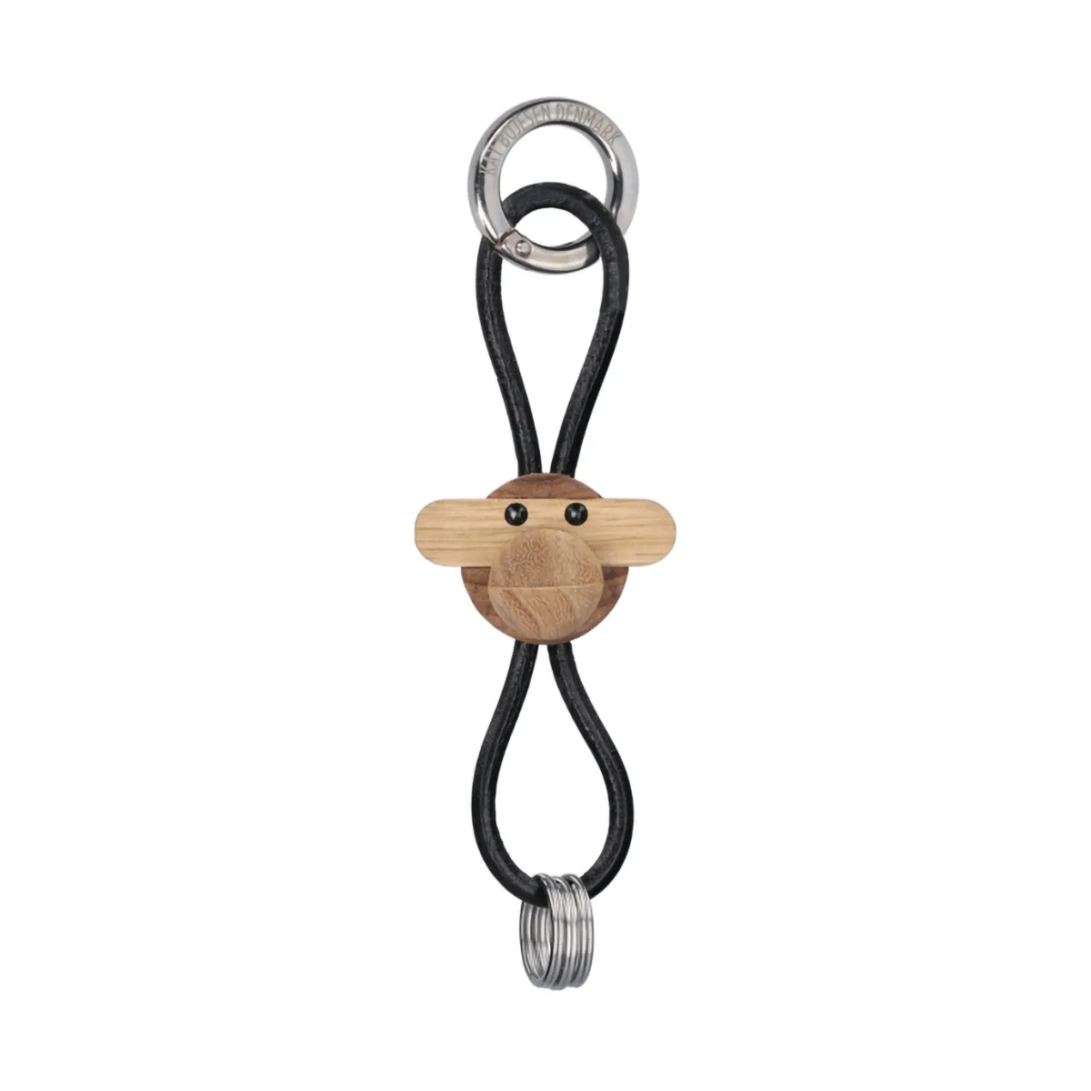 Kaj Bojesen monkey keyring, Teak-limb wood, black leather Kay Bojesen Denmark