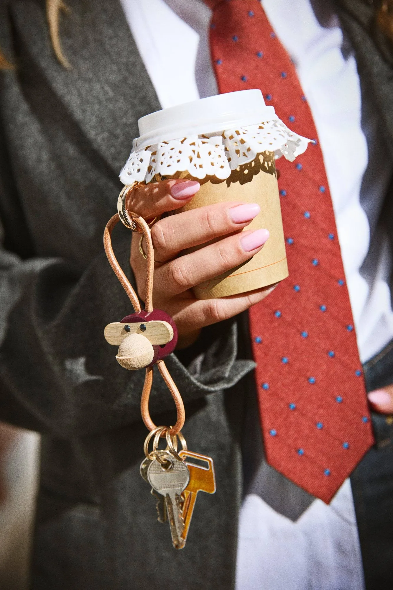 Kay Bojesen monkey keyring, Bordeaux, natural leather Kay Bojesen Denmark