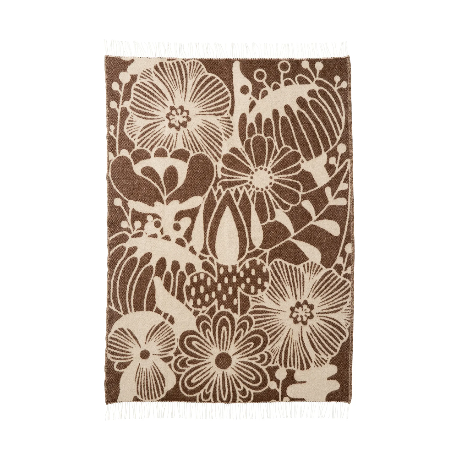 Blomranka wool throw, Brown-beige, 130x200 cm Klippan Yllefabrik