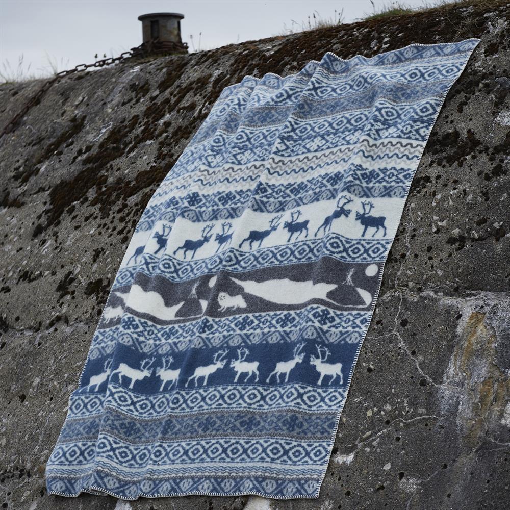 Sarek wool throw, blue-grey Klippan Yllefabrik