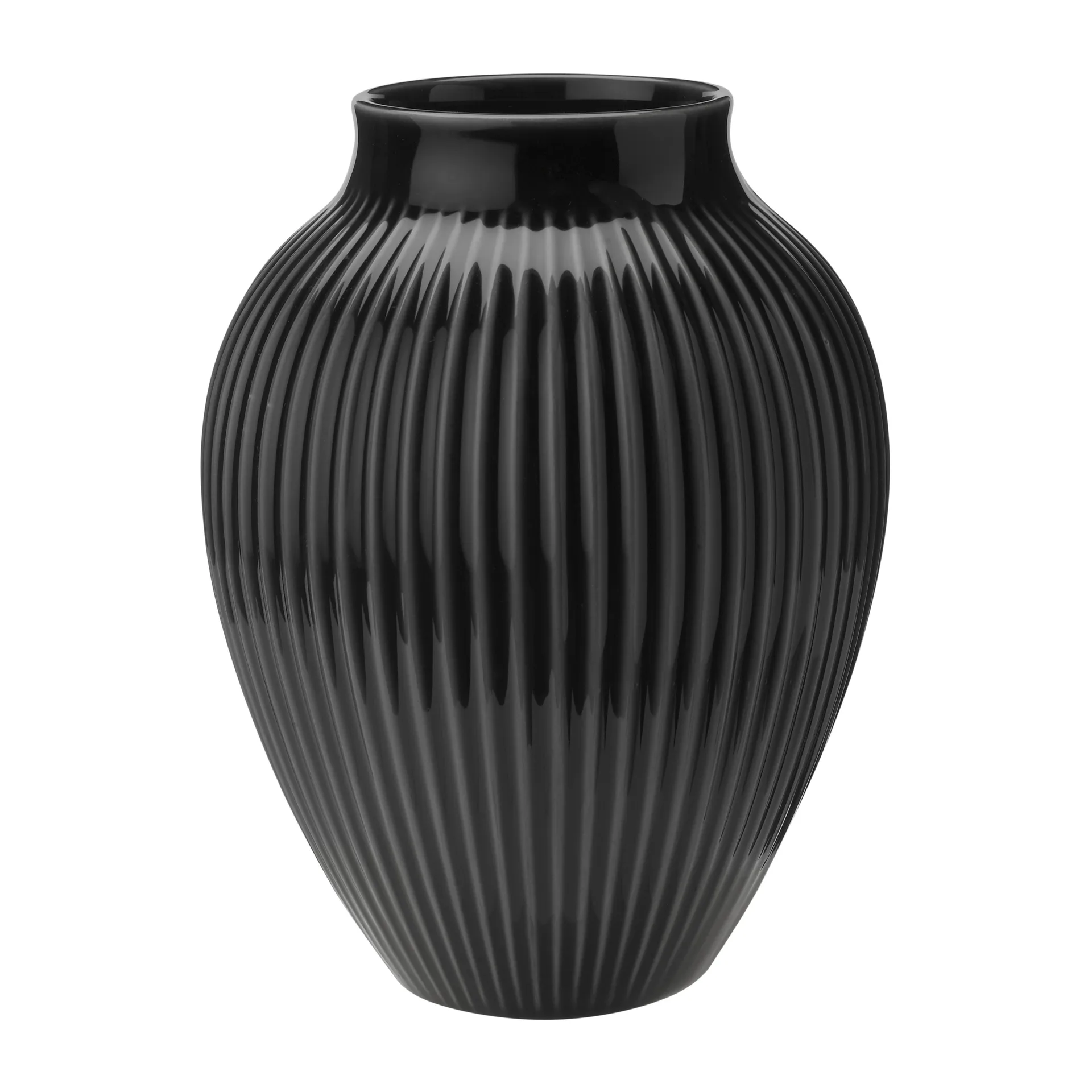 Knabstrup vase ribbed 20 cm, Black Knabstrup Keramik