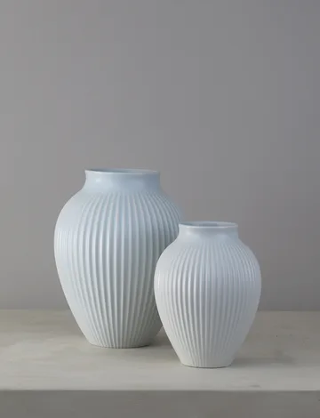Knabstrup vase ribbed 20 cm - Ice blue - Knabstrup Keramik