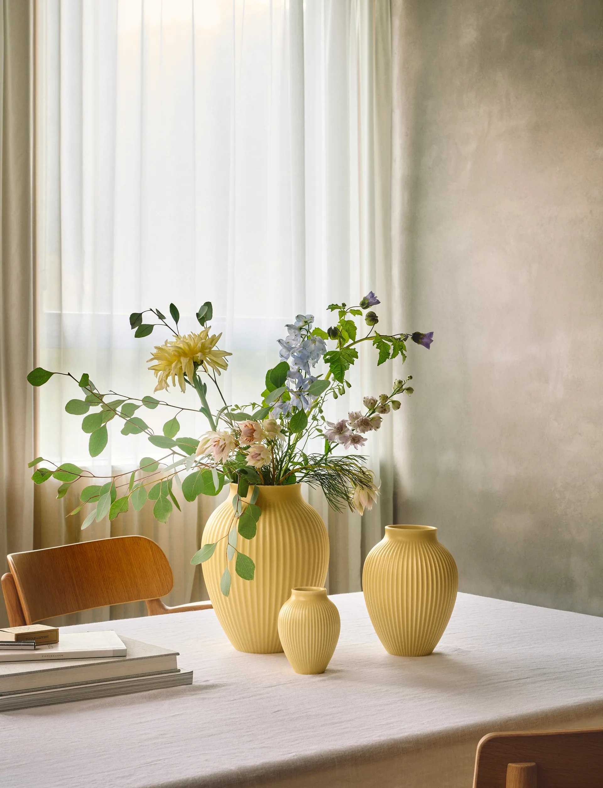 Knabstrup vase ribbed 27 cm, Yellow Knabstrup Keramik