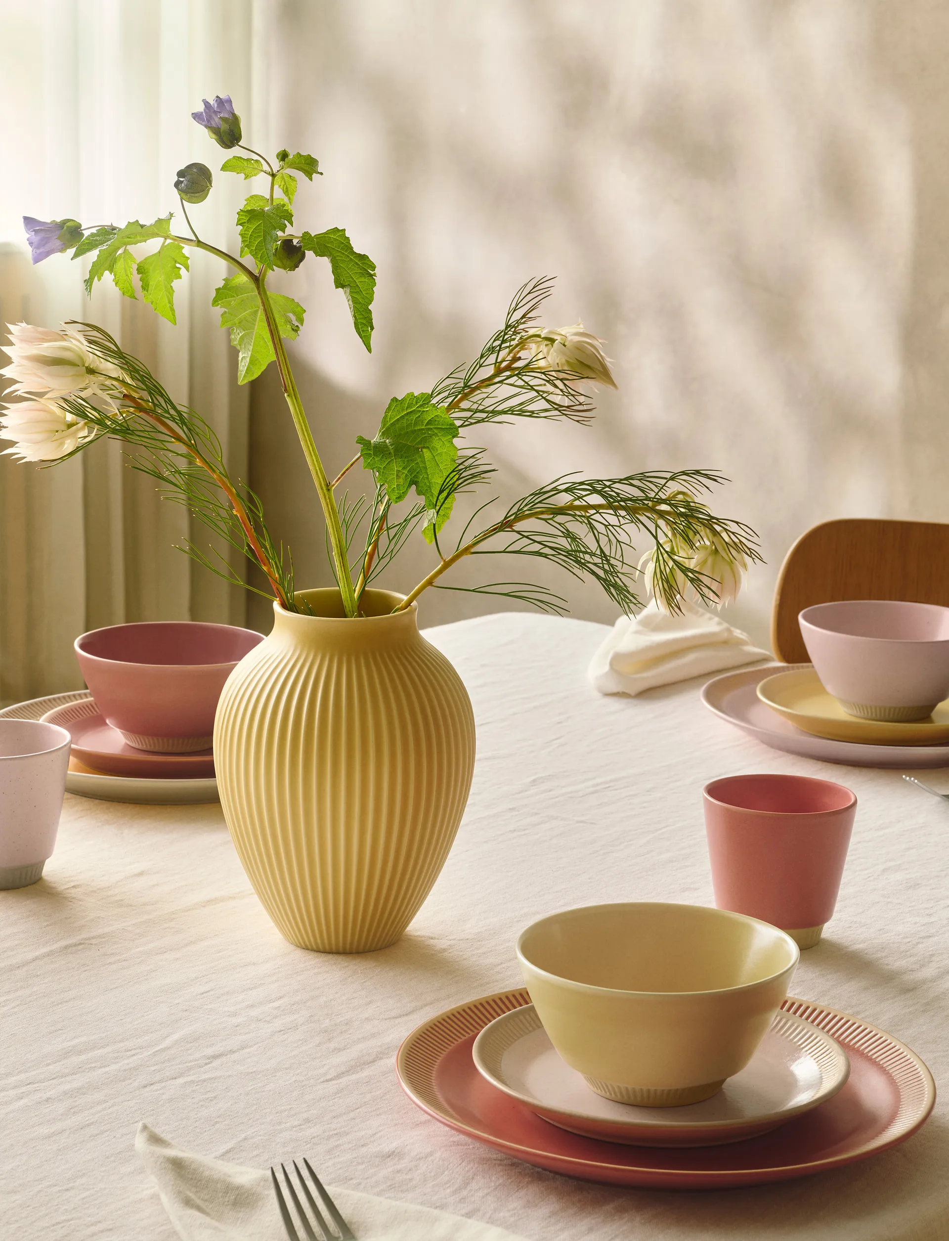 Knabstrup vase ribbed 27 cm, Yellow Knabstrup Keramik