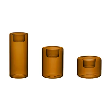 Happy candle holder 3 pieces - Amber - Kosta Boda