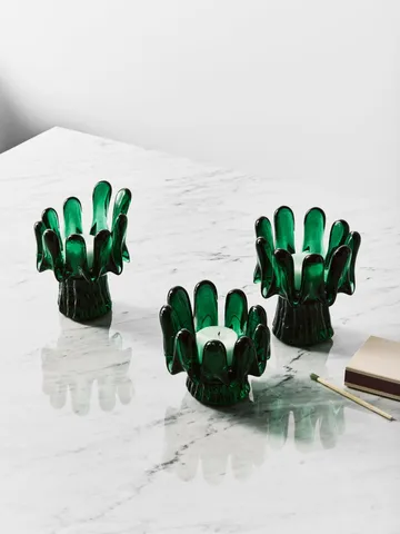 Sunflower candle holder 18 cm - Emerald green - Kosta Boda
