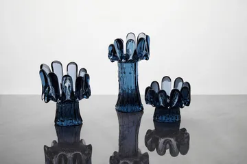 Sunflower candle holder circular glass 18 cm - Blue - Kosta Boda