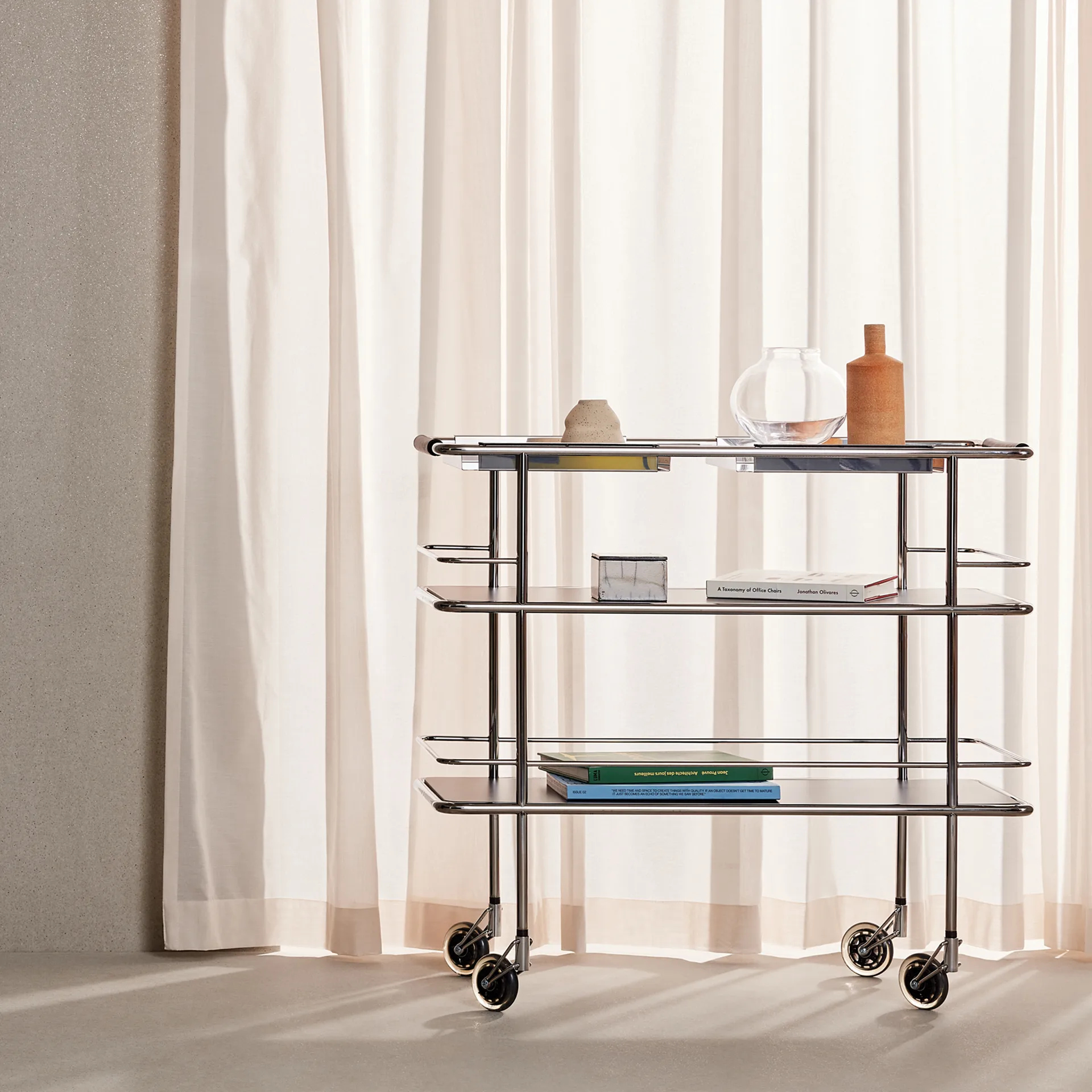 Cargo Support serving trolley, White laminate-chrome Lammhults