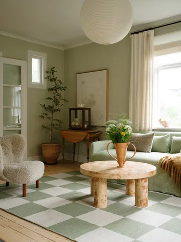 Chess wool rug - Sage, 180x270 cm - Layered