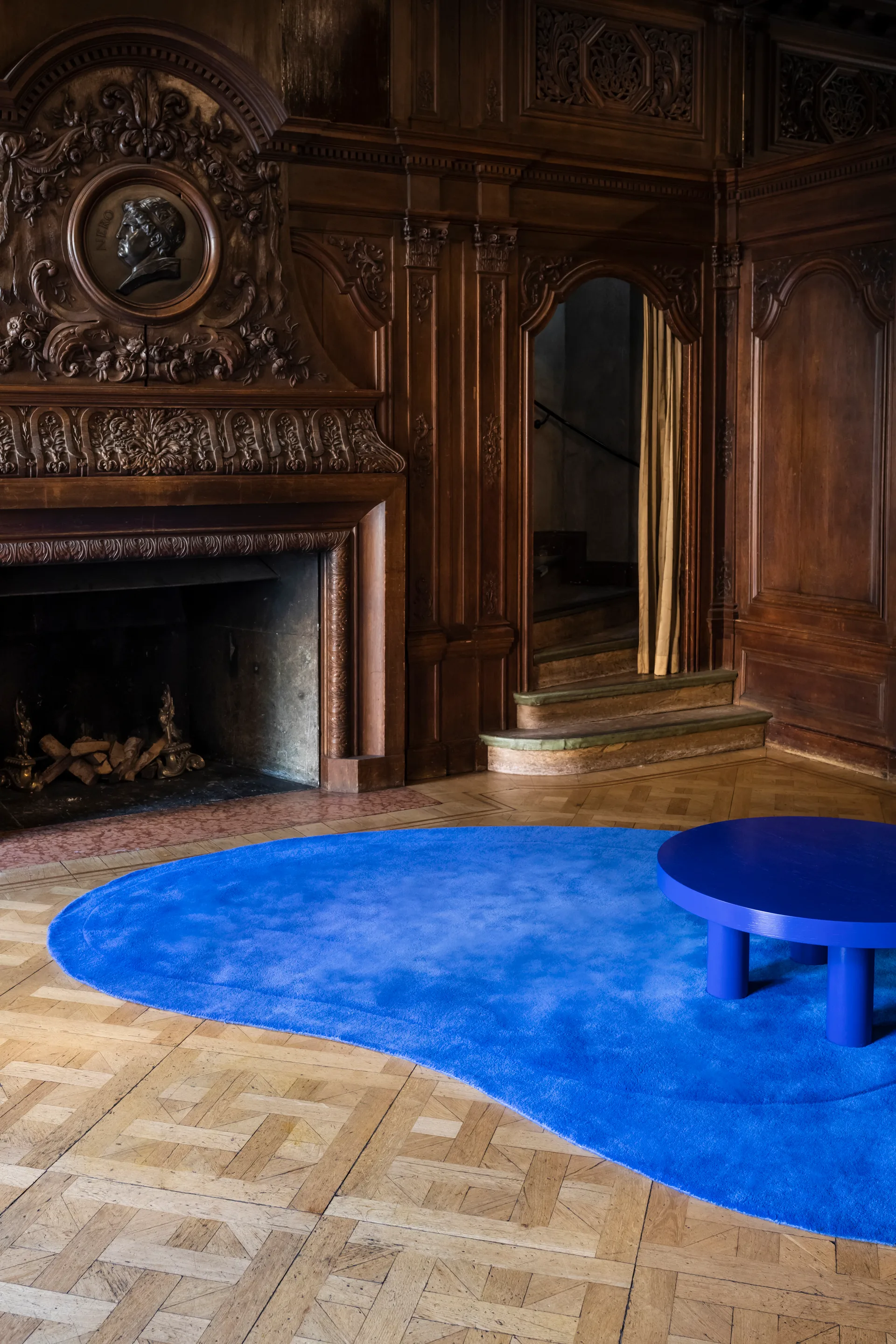Residue wool carpet, Cobolt. 180x270 cm Layered