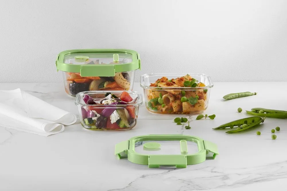 Lékué square glass lunchbox 1.1 L, Green Lékué