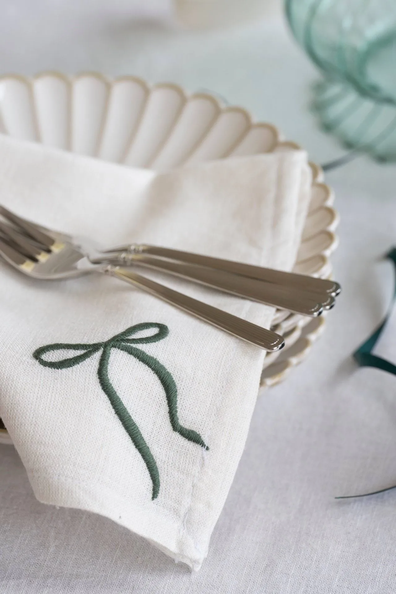Fiola napkin, White-green, 45x45 cm Lene Bjerre