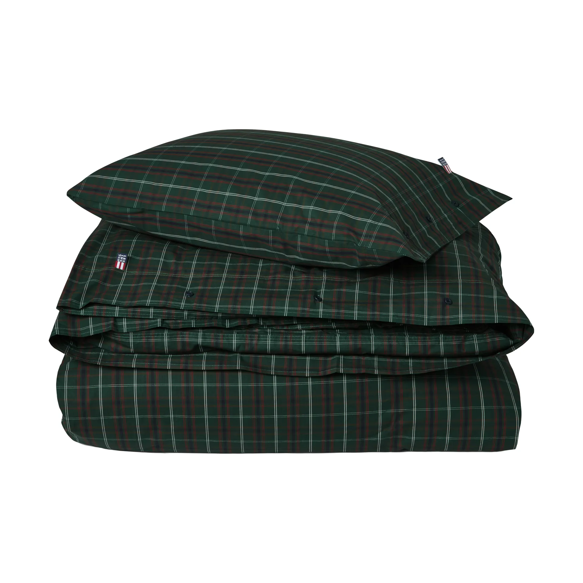 Checked cotton percale bedding set, Green-navy, 50x60 cm/150x210 cm Lexington
