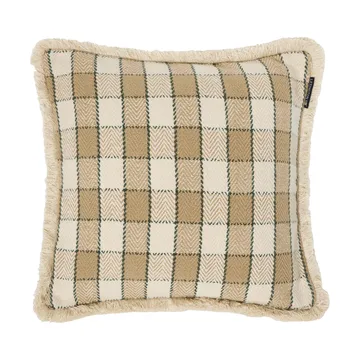 Checked organic cotton fringe cushion cover - Beige-light beige-green - Lexington