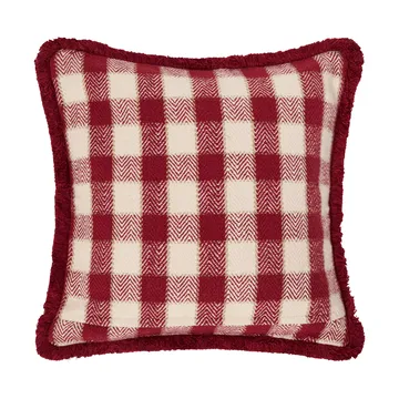 Checked organic cotton fringe cushion cover - Red-light beige-beige - Lexington