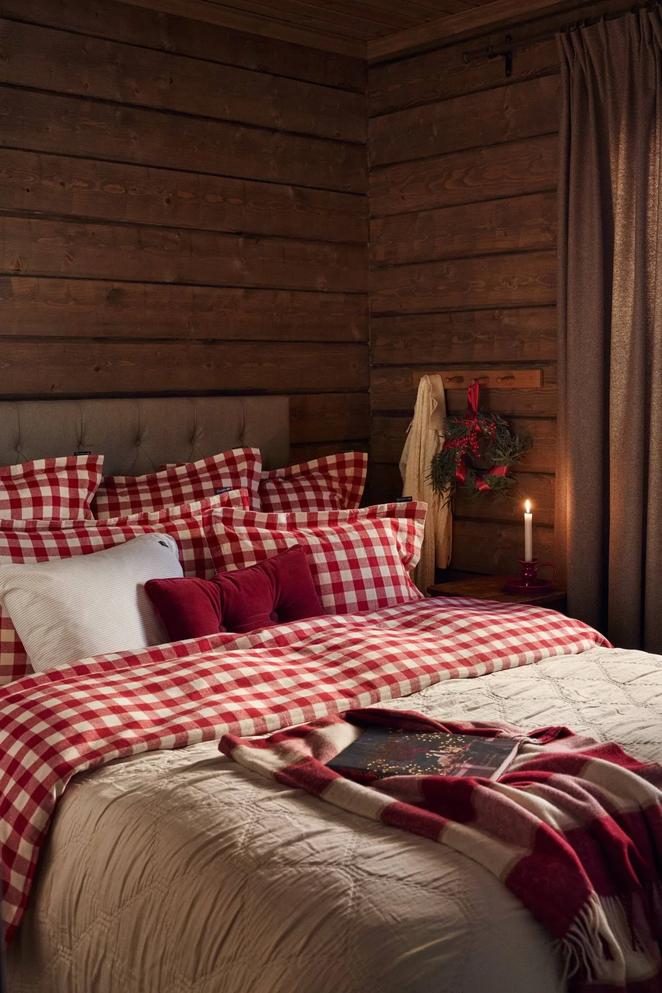 Checked Recycled Wool throw 130x170 cm, Red-Light beige-beige Lexington