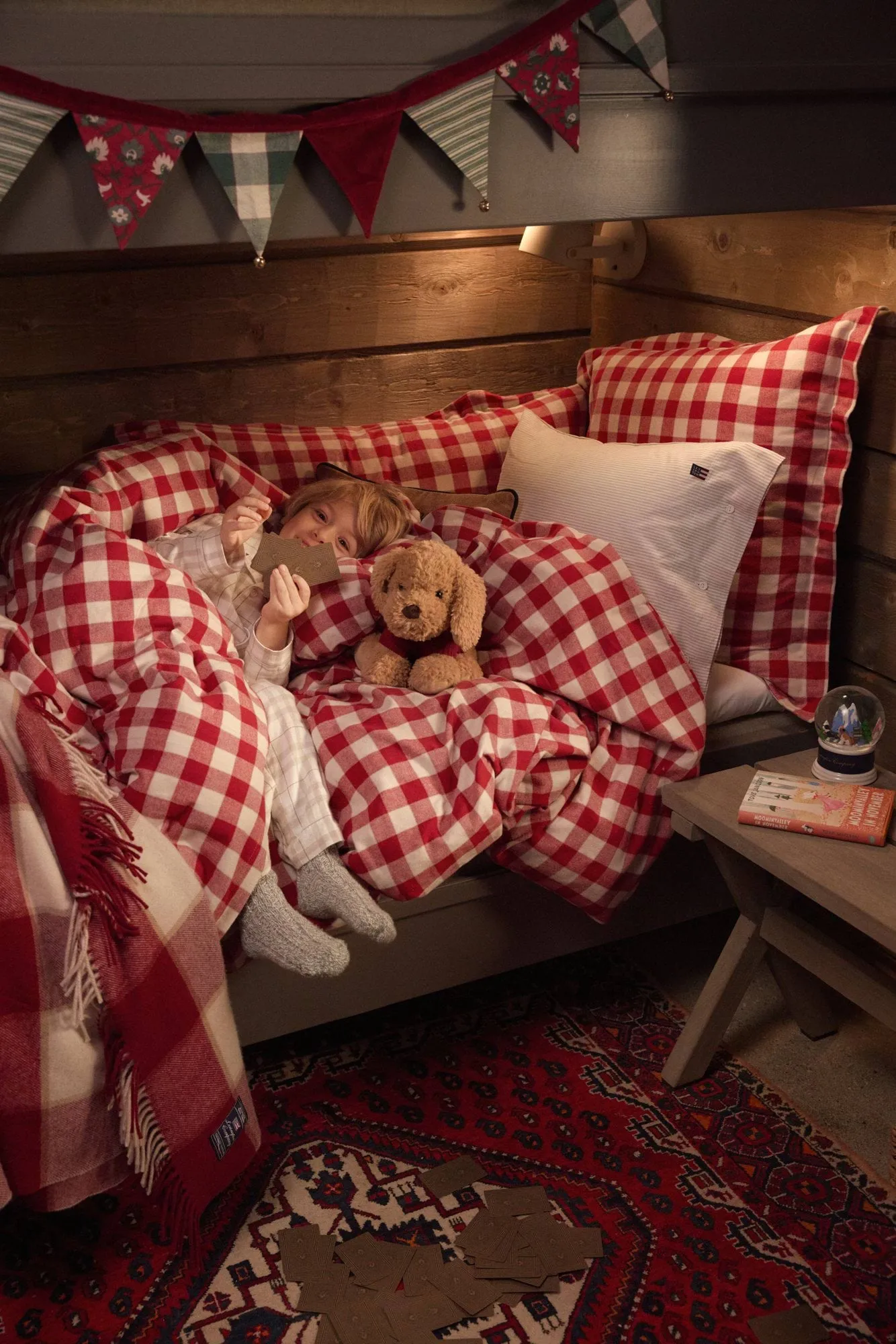 Checked Recycled Wool throw 130x170 cm, Red-Light beige-beige Lexington