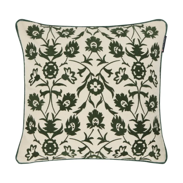 Flower Embroidered Wool Mix pillowcase 50x50 cm - Light beige-green - Lexington