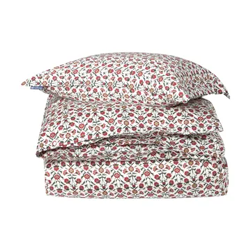 Flower printed cotton sateen bedding set - White-red-green-beige, 50x60 cm/150x210 cm - Lexington