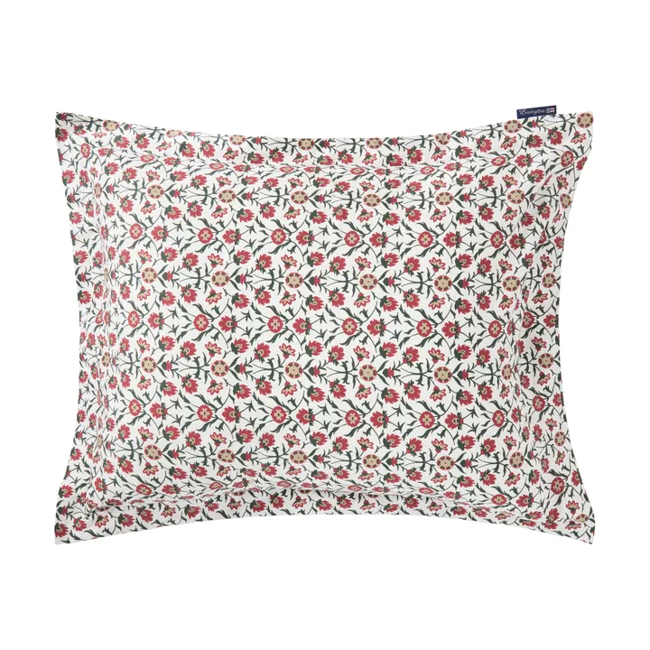 Flower printed cotton sateen pillowcase 50x60 cm - White-red-green-beige - Lexington