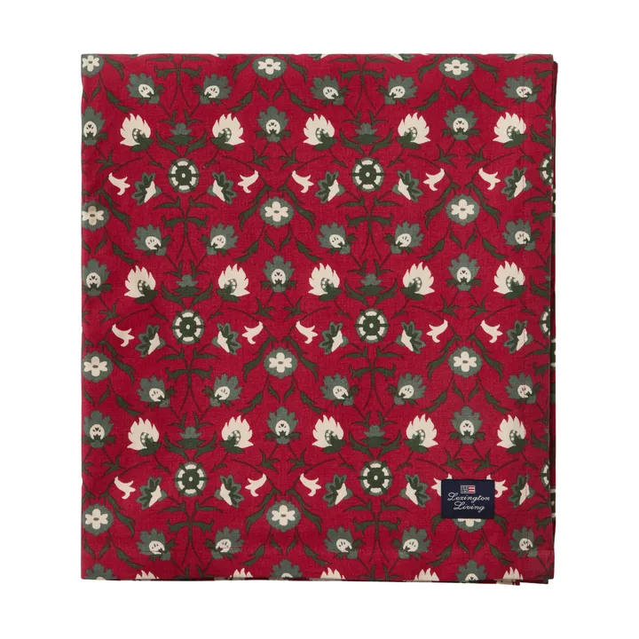 Flower printed organic cotton tablecloth - Red-beige-green, 150x350 cm - Lexington