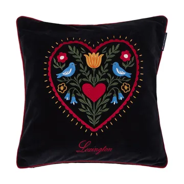 Heart organic cotton velvet cushion cover - Black-multi, 50x50 cm - Lexington