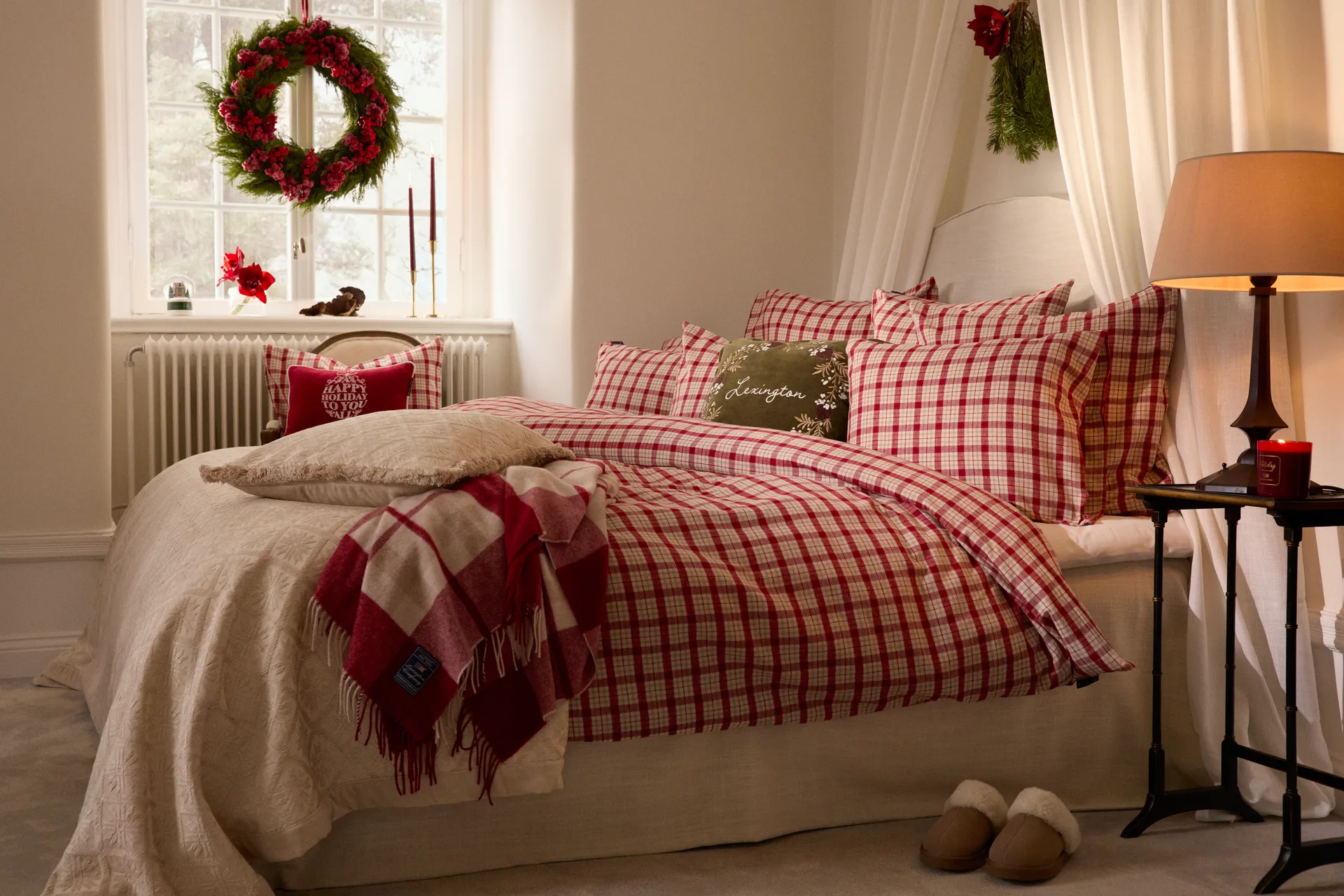 Red-beige Checked cotton flannel bedding set 2-piece, 50x60 cm, 150x210 cm Lexington