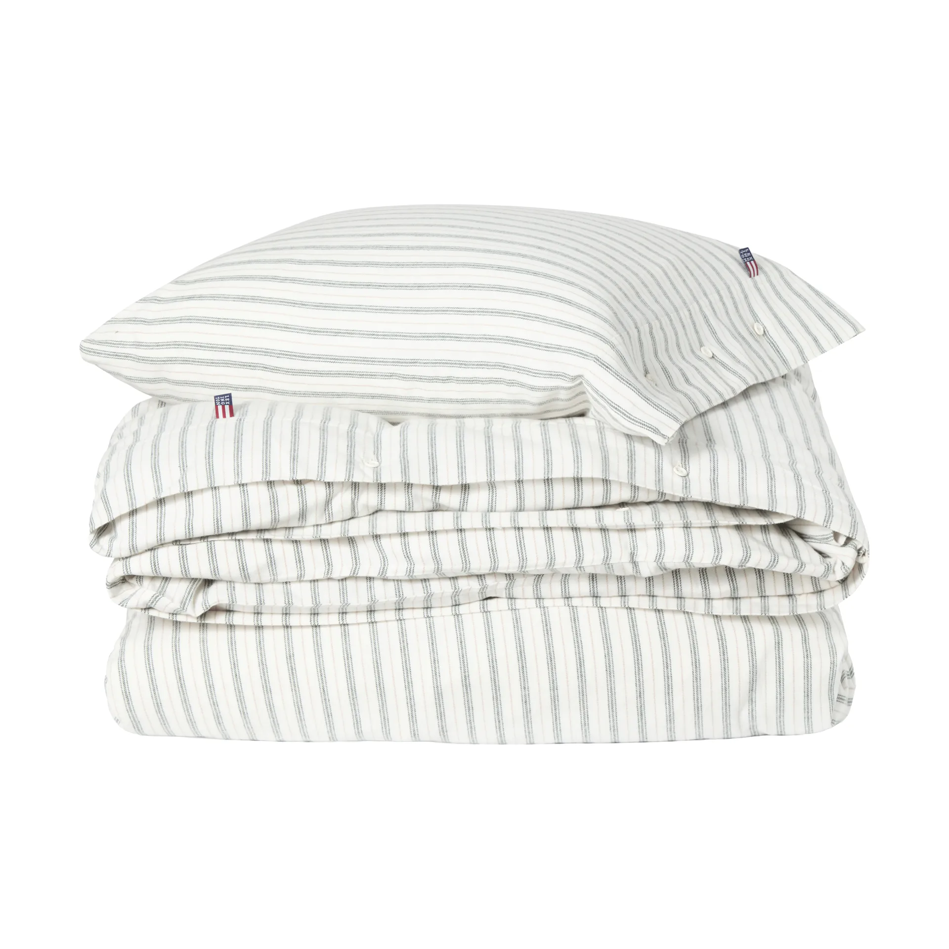 Stripe cotton flannel bed set, White-green-beige, 50x60 cm/150x210 cm Lexington