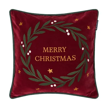 Wreath organic cotton velvet cushion cover 50x50 cm - Red-green-yellow, 50x50 cm - Lexington