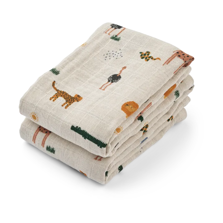 Lewis muslin blanket 2-pack 65x65 cm - Safari sandy mix - Liewood