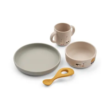 Vivi printed dinnerware set 4 pieces - Farmlife-Sandy - Liewood
