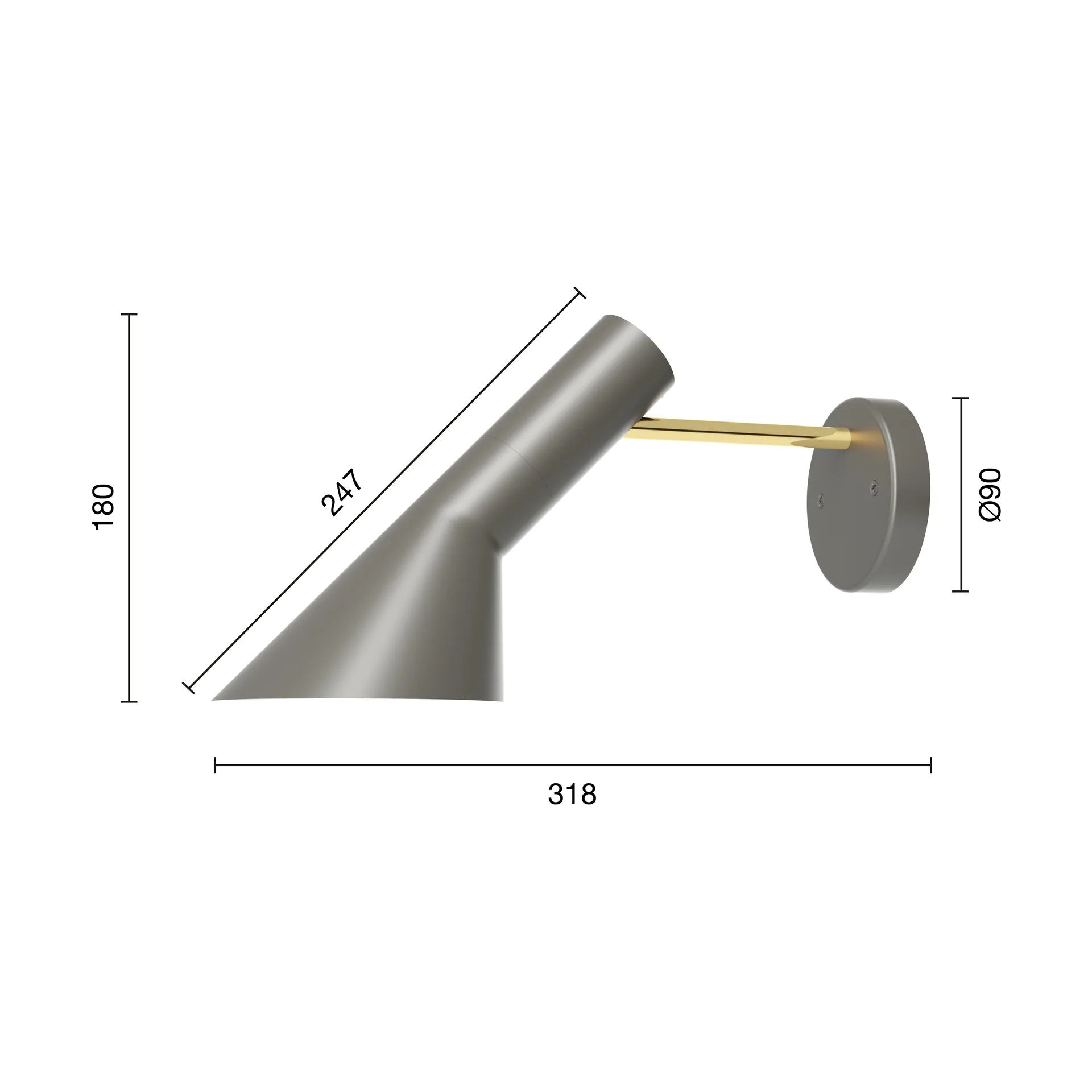 AJ wall lamp fixed installation without switch, Brass-warm grey Louis Poulsen
