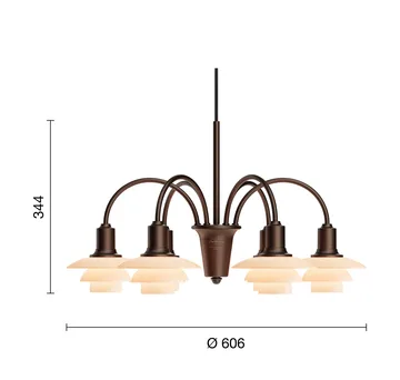 PH 1/1 Chandelier Centenary Edition chandelier - Brass-dusty terracotta, 6 arms - Louis Poulsen