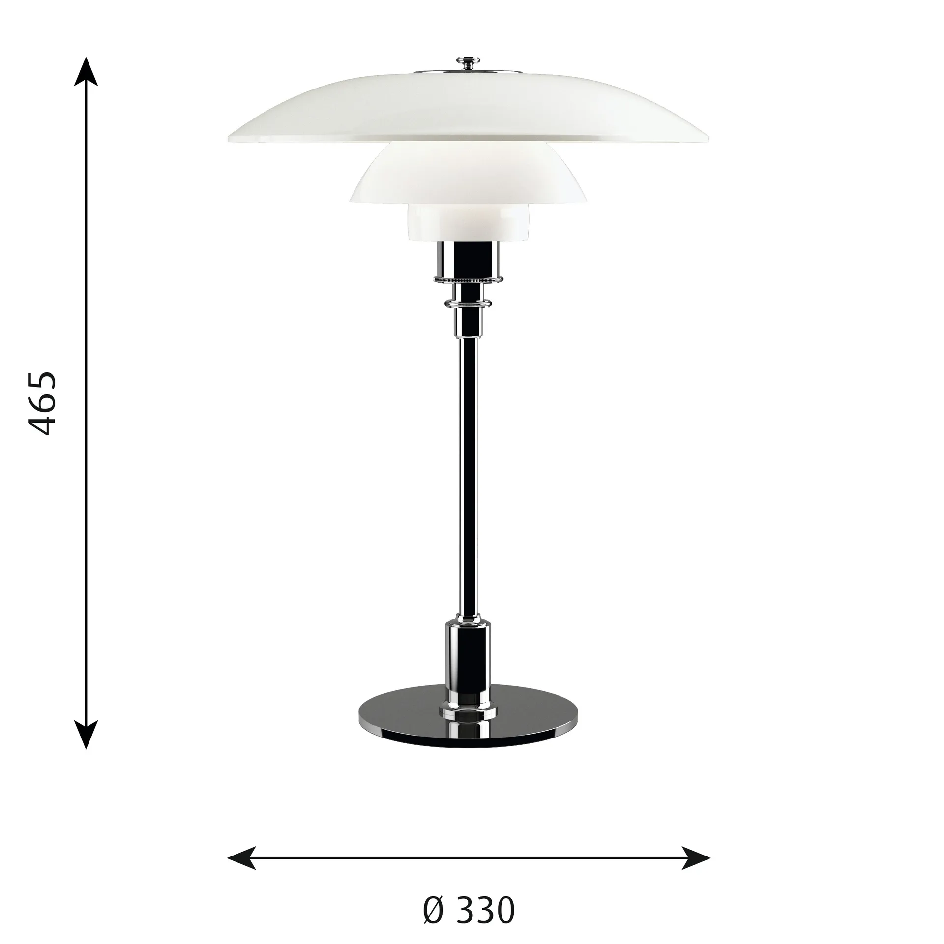 PH 3½-2½ opalglass table lamp, Chome Louis Poulsen