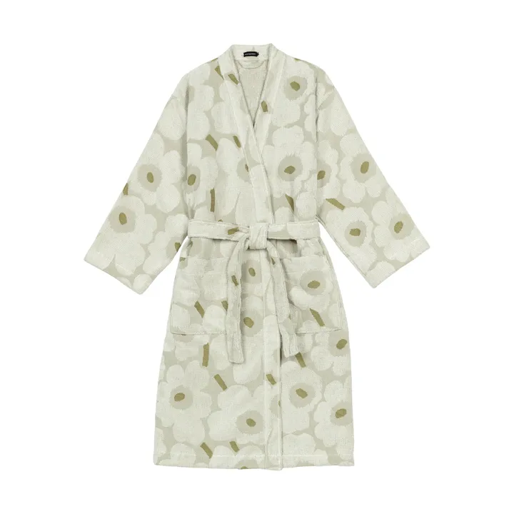 Pieni Unikko bathrobe XL - Green umber-cream - Marimekko