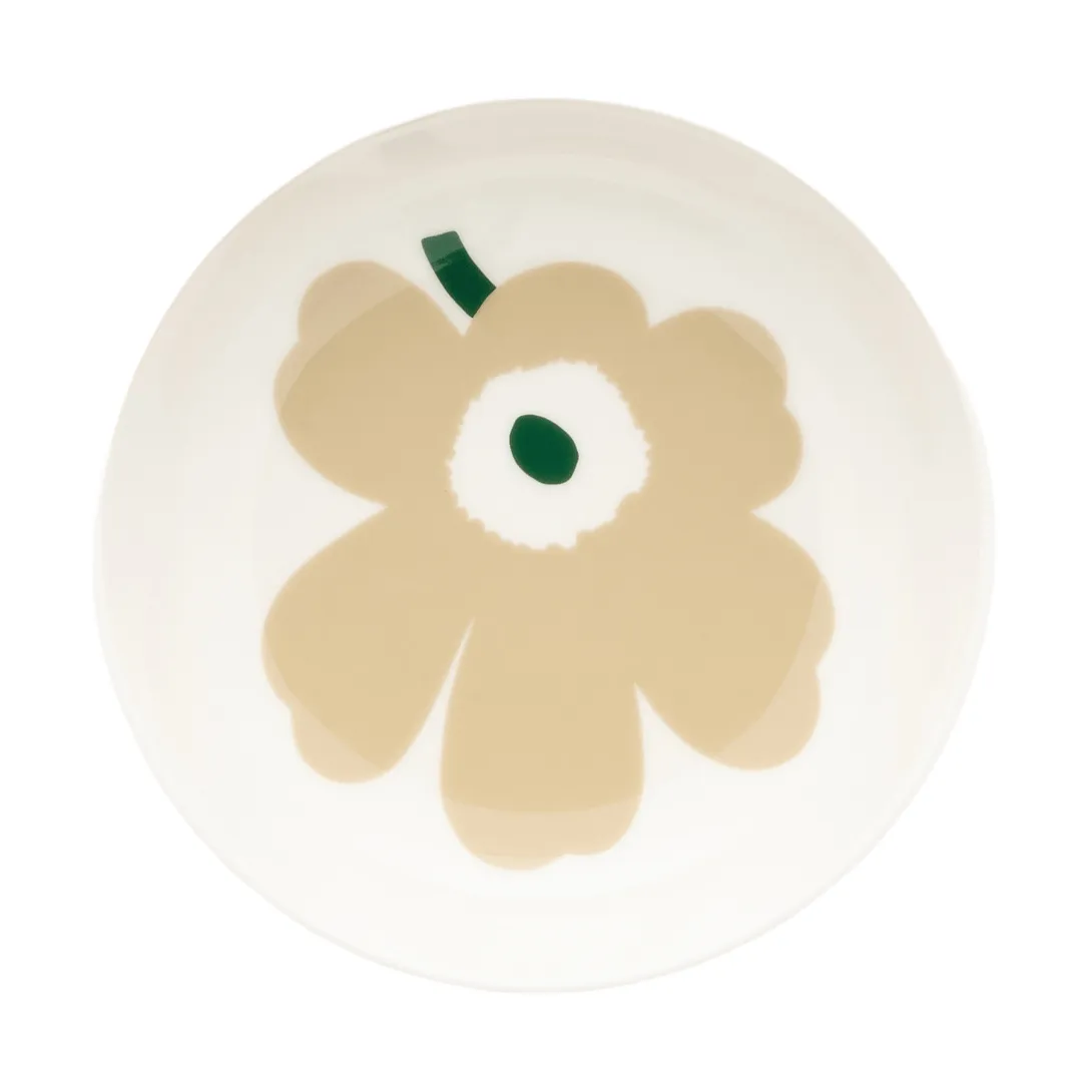 Unikko deep plate, Beige-white-light sand-dark green Marimekko