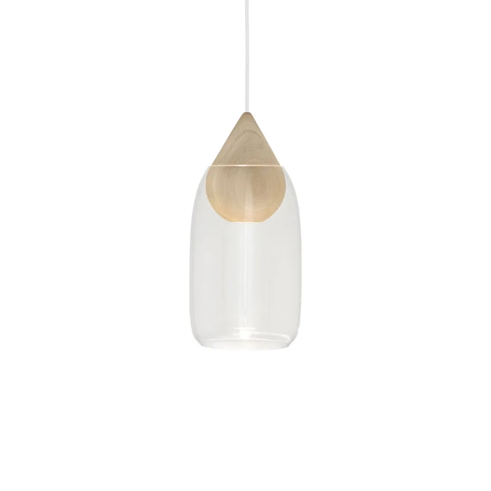 Liuku Drop pendant lamp, Transparent. matt lacquered lind Mater