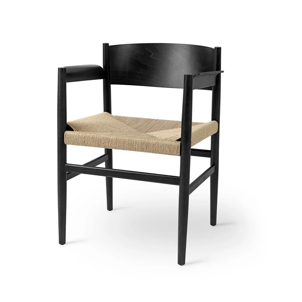 Nestor armchair, black beech, natural colour paper cord Mater